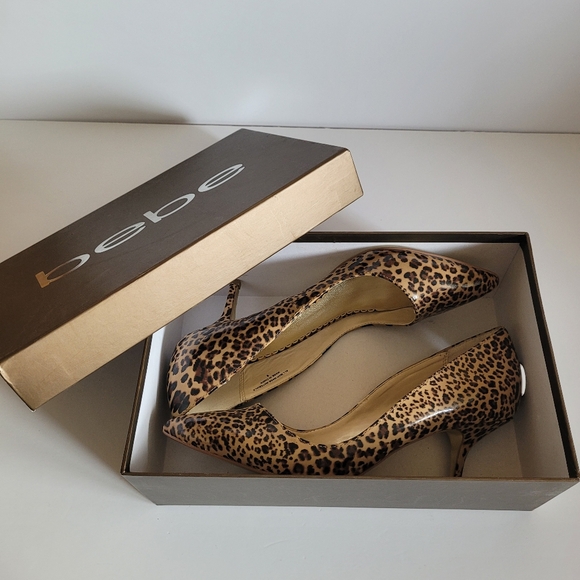 Bebe Sexy Animal Print Cheetah Women's Olivia Leo-Leopard patterned Heels 8 - Picture 6 of 7